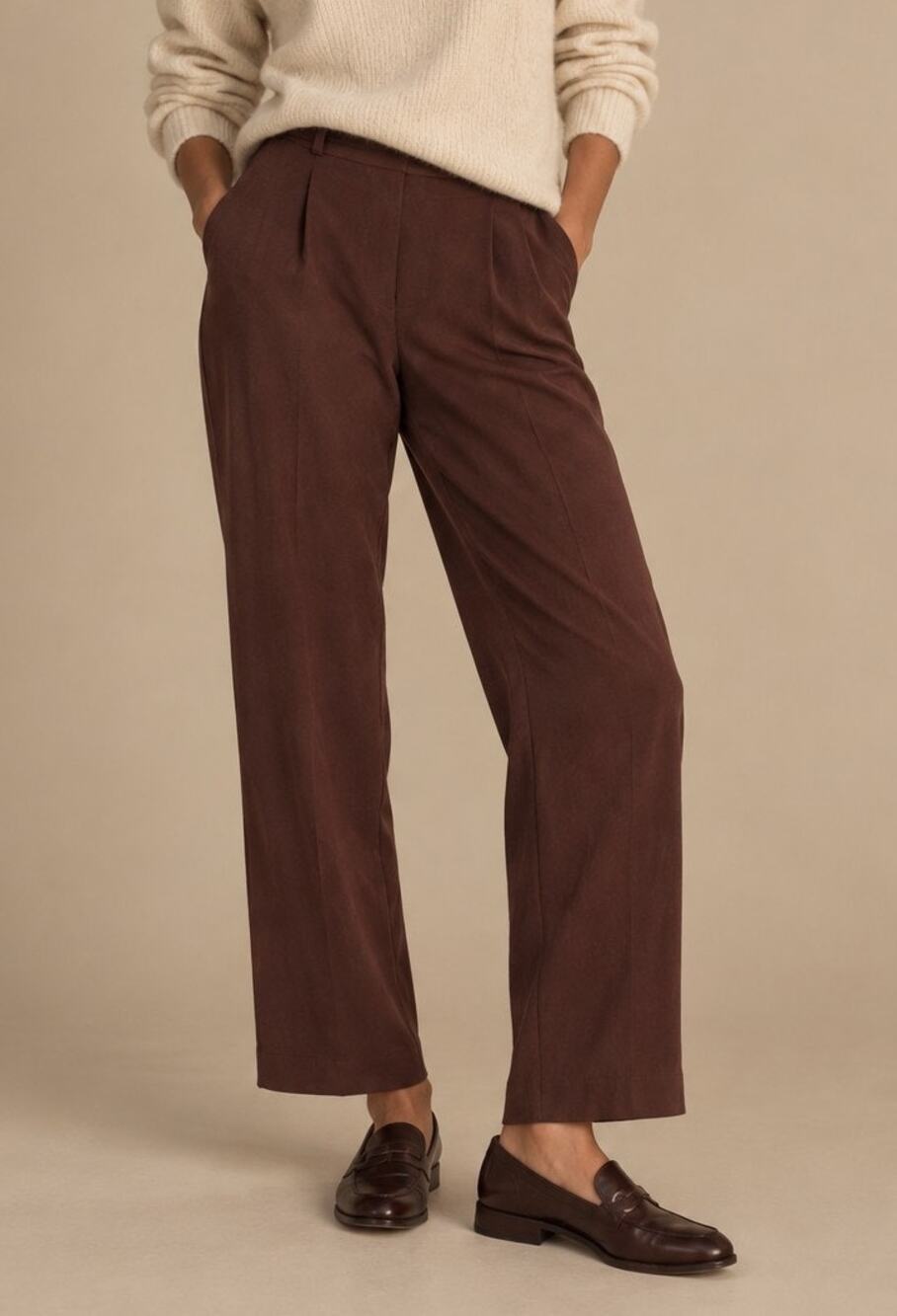 Aritzia Babaton Womens Pull On Pleated Straight Trousers Pants Size 4 Brown Fall
